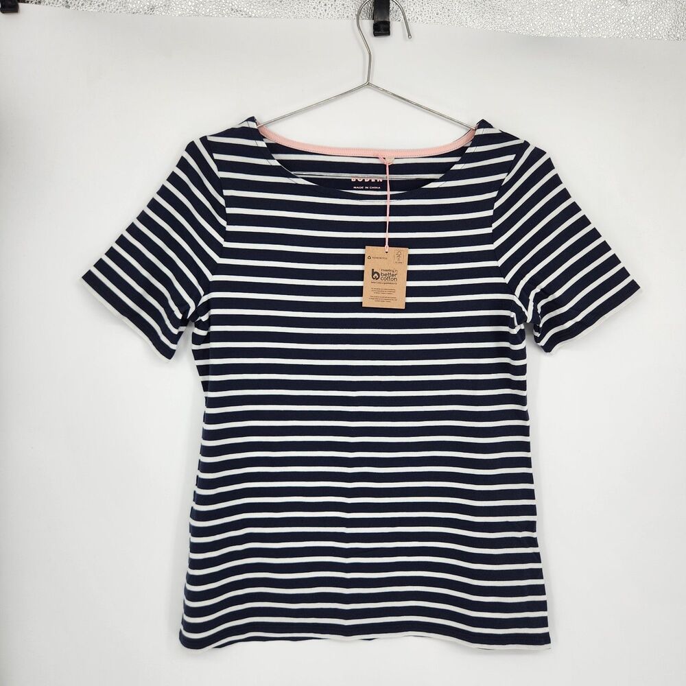 Boden US 10 Navy Blue Striped Ella Short Sleeve Breton T-Shirt NWT